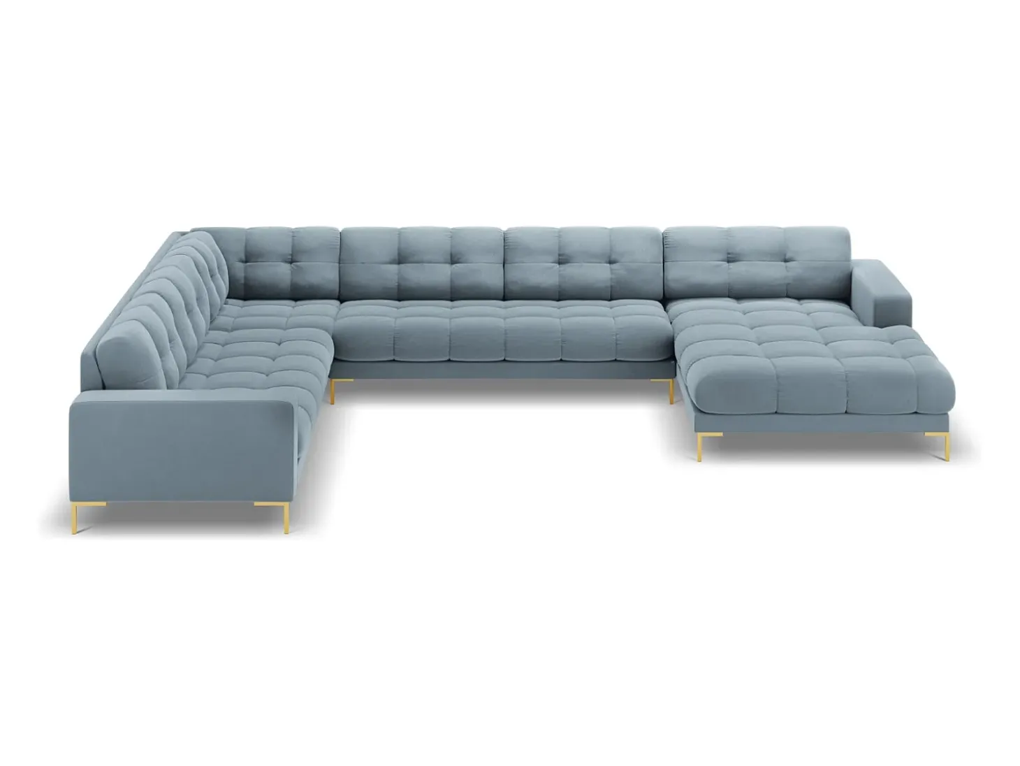 Cosmopolitan Design - Sofá de canto panorâmico à esquerda "Bali" 7 lugares em veludo azul claro - 327x256x75cm