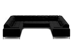 Cosmopolitan Design - Sofá panorâmico "Bali" 9 lugares em tecido estrutural preto - 327x256x75cm