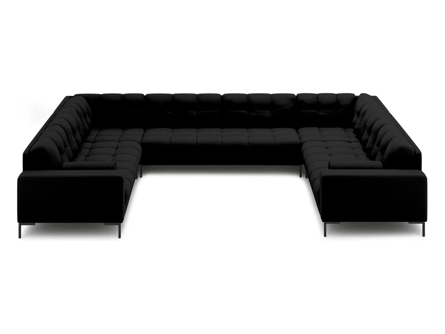 Cosmopolitan Design - Sofá panorâmico "Bali" 9 lugares em tecido estrutural preto - 327x256x75cm