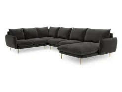 Cosmopolitan Design - Sofá de canto panorâmico à esquerda "Vienna" 7 lugares em veludo cinza escuro - 330x235x95cm