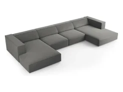 Cosmopolitan Design - Sofá panorâmico "Arendal" 6 lugares em veludo cimento - 364x166x70cm