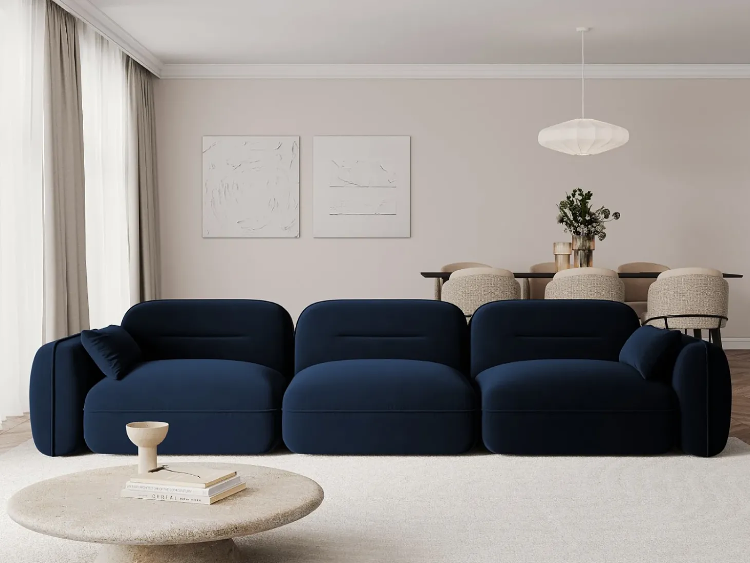 Cosmopolitan Design - Sofá modular "Sydney" 4 lugares em veludo azul real - 320x90x70cm