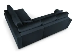 Cosmopolitan Design - Sofá convertível de canto direito com caixa de arrumação "Kyoto" 5 lugares em veludo azul escuro - 243x194x88cm
