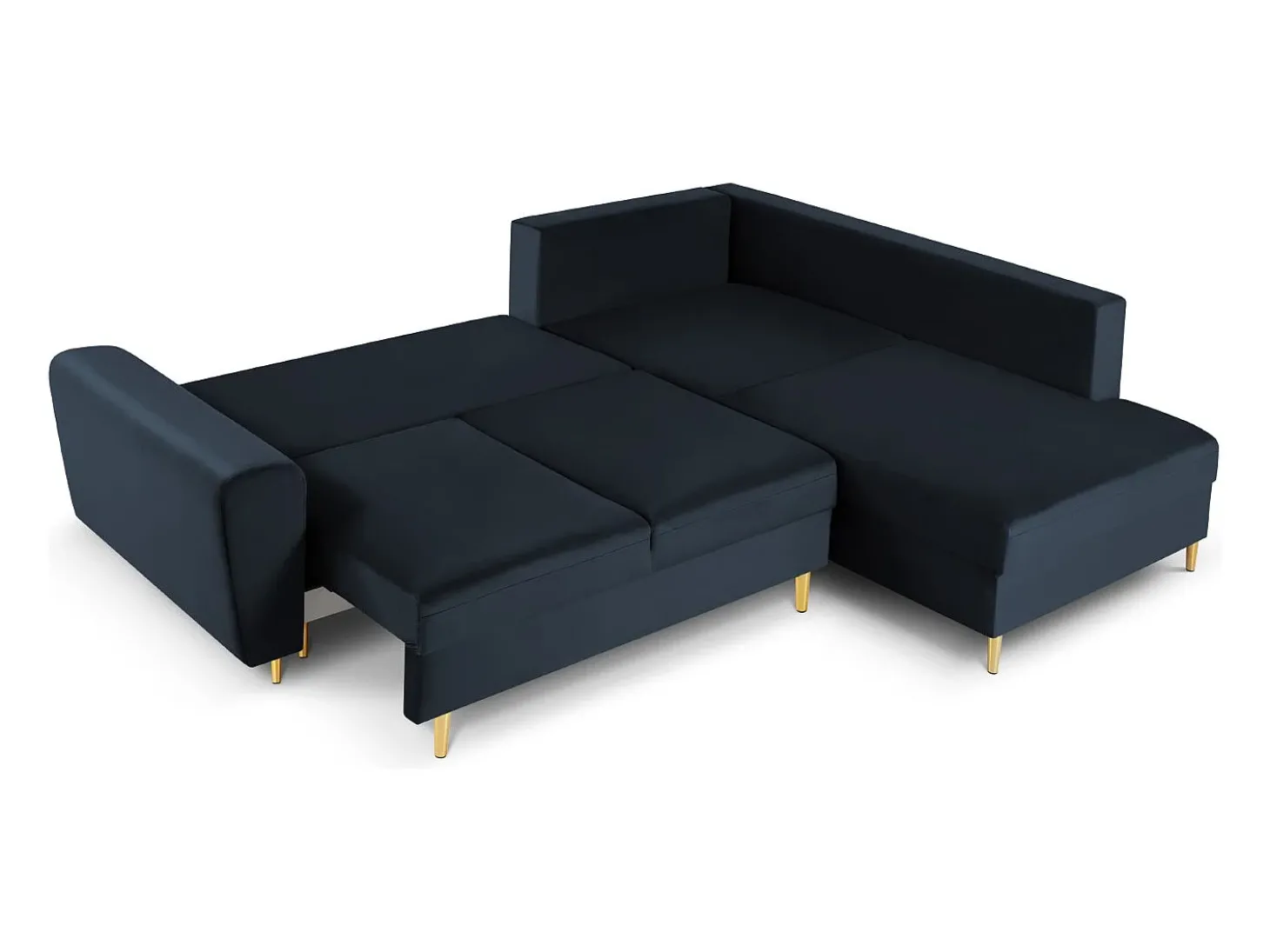 Cosmopolitan Design - Sofá convertível de canto direito com caixa de arrumação "Kyoto" 5 lugares em veludo azul escuro - 243x194x88cm