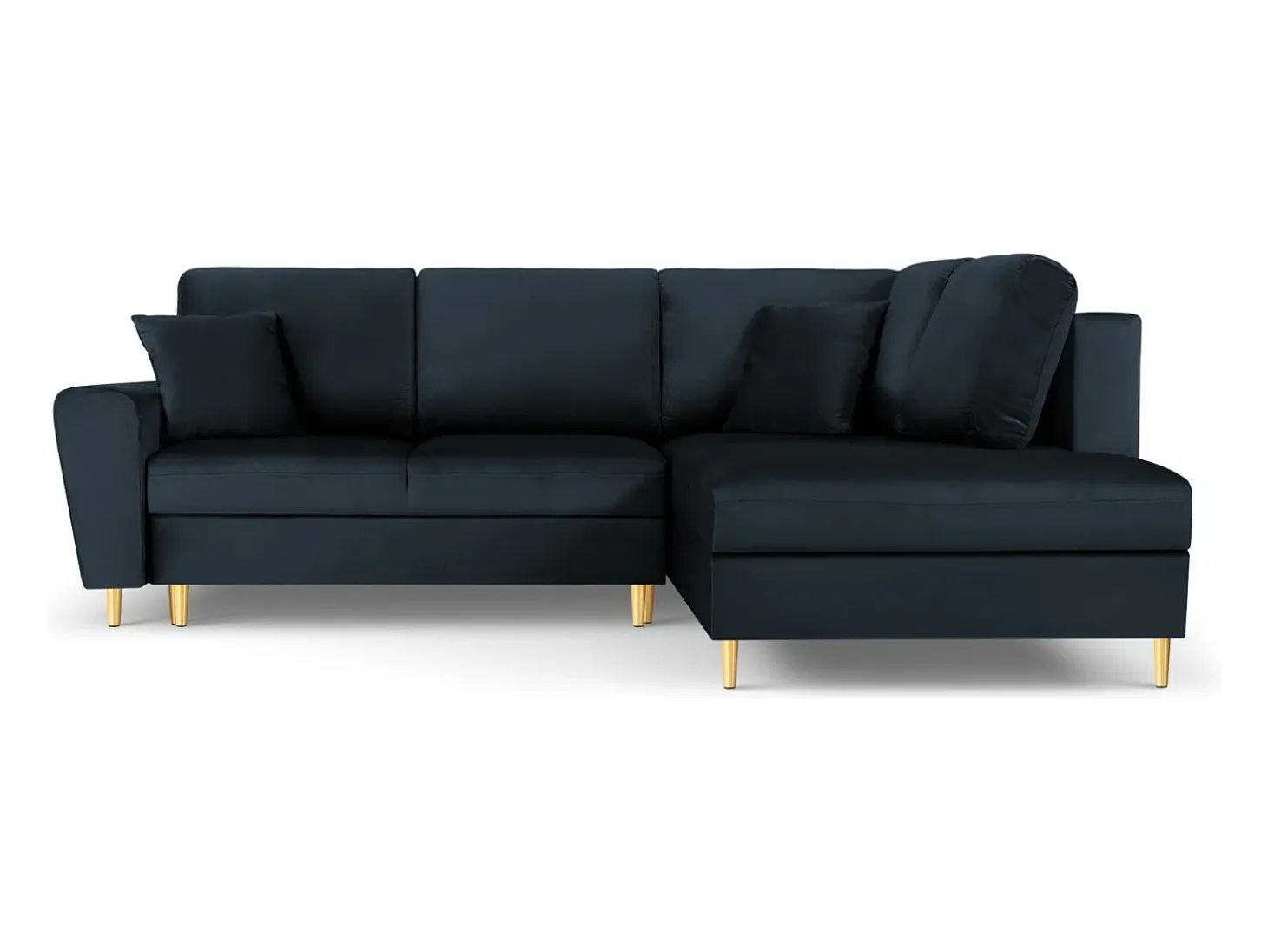 Cosmopolitan Design - Sofá convertível de canto direito com caixa de arrumação "Kyoto" 5 lugares em veludo azul escuro - 243x194x88cm