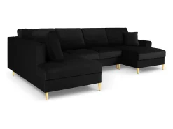 Cosmopolitan Design - Sofá panorâmico convertível esquerdo com caixa de arrumação "Kyoto" 7 lugares em veludo preto - 313x194x88cm