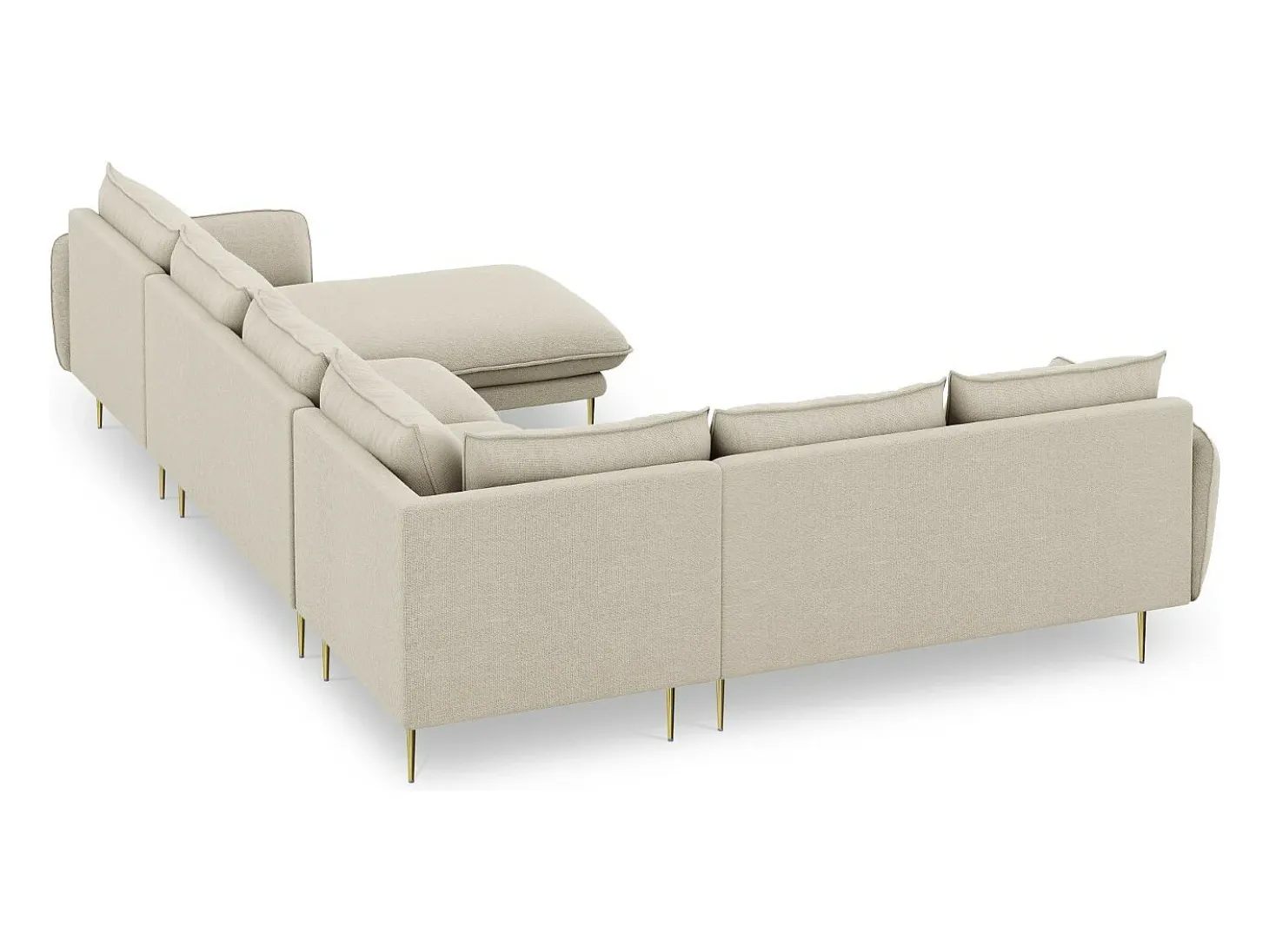 Cosmopolitan Design - Sofá de canto panorâmico à esquerda "Vienna" 7 lugares em tecido estrutural bege - 330x235x95cm