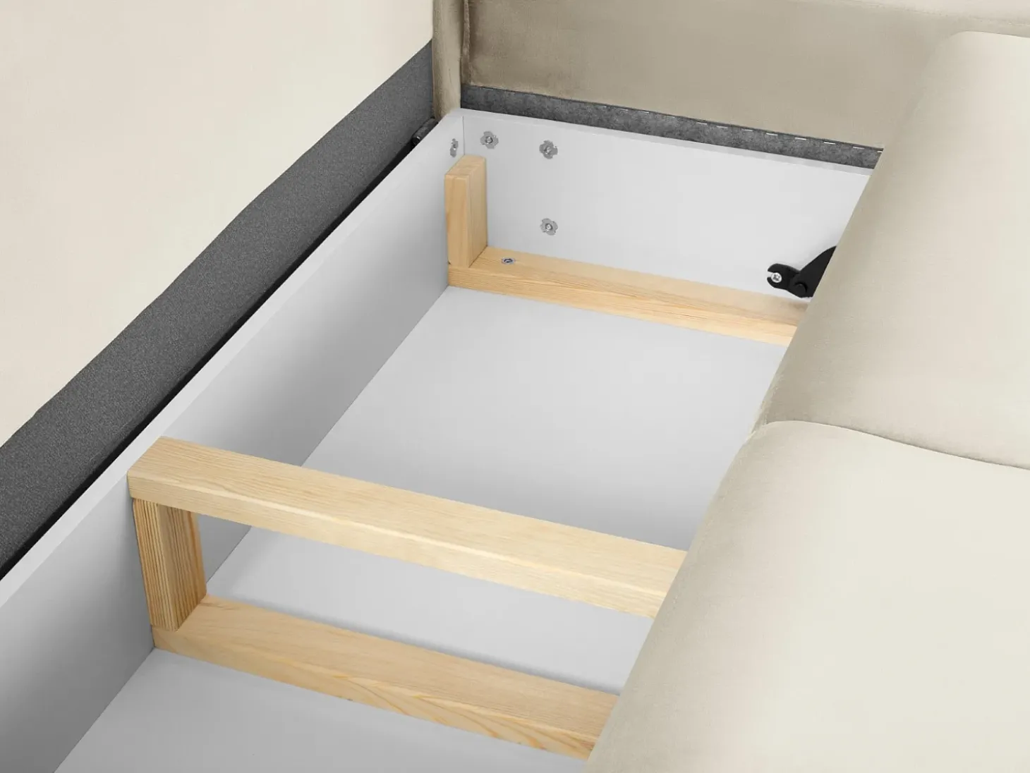 Cosmopolitan Design - Sofá convertível de canto direito com caixa de arrumação "Kyoto" 5 lugares em veludo bege claro - 243x194x88cm