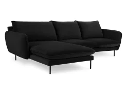 Cosmopolitan Design - Sofá de canto esquerdo "Vienna" 5 lugares em veludo preto - 255x170x95cm