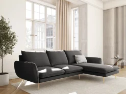 Cosmopolitan Design - Sofá de canto direito "Vienna" 5 lugares em veludo cinza escuro - 255x170x95cm