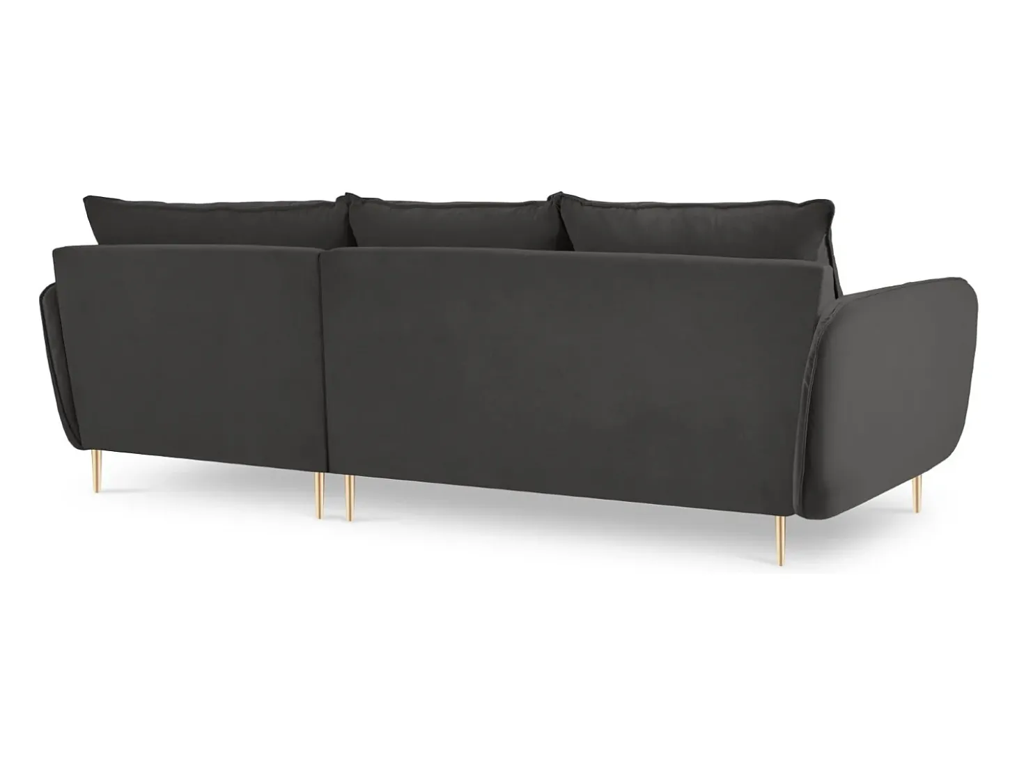 Cosmopolitan Design - Sofá de canto direito "Vienna" 5 lugares em veludo cinza escuro - 255x170x95cm