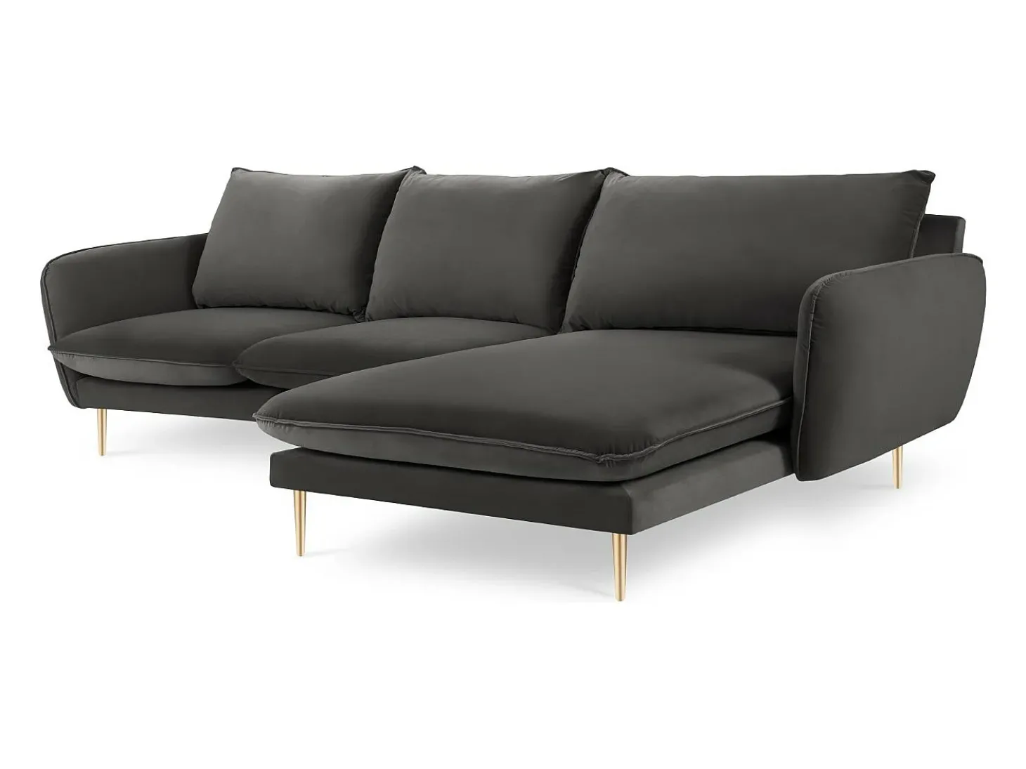 Cosmopolitan Design - Sofá de canto direito "Vienna" 5 lugares em veludo cinza escuro - 255x170x95cm
