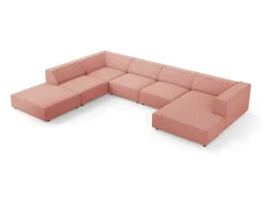 Cosmopolitan Design - Sofá de canto panorâmico à esquerda "Arendal" 7 lugares em tecido chenille rosa - 364x262x70cm