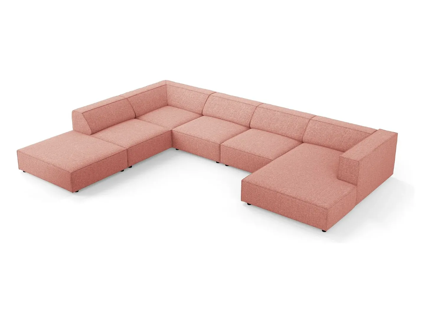 Cosmopolitan Design - Sofá de canto panorâmico à esquerda "Arendal" 7 lugares em tecido chenille rosa - 364x262x70cm