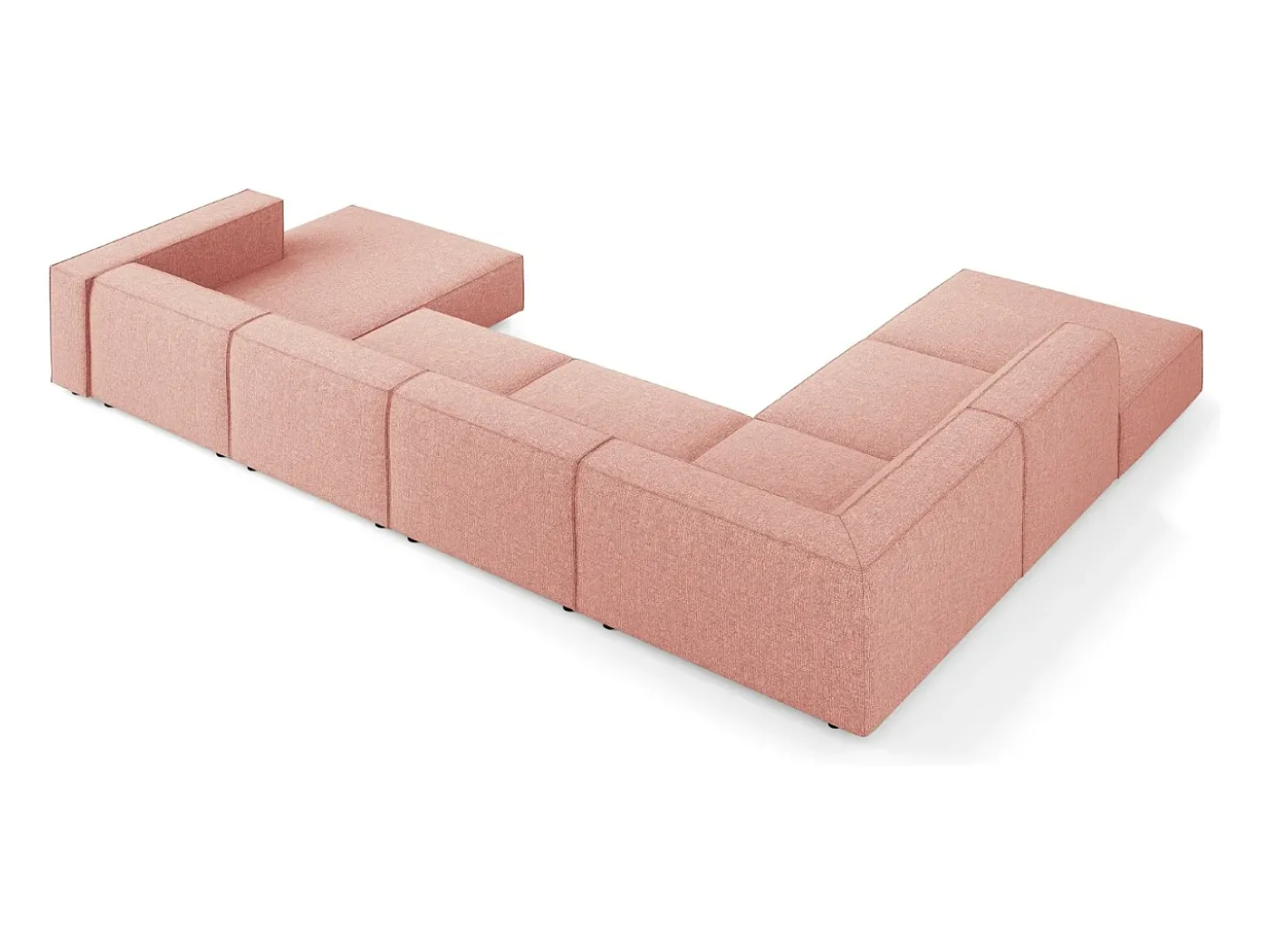 Cosmopolitan Design - Sofá de canto panorâmico à esquerda "Arendal" 7 lugares em tecido chenille rosa - 364x262x70cm