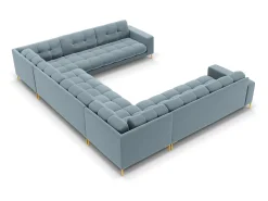 Cosmopolitan Design - Sofá panorâmico "Bali" 9 lugares em veludo azul claro - 327x256x75cm