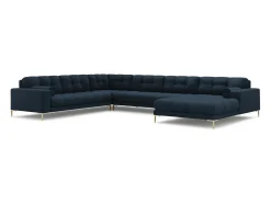 Cosmopolitan Design - Sofá de canto panorâmico à esquerda "Bali" 7 lugares em tecido estrutural azul - 327x256x75cm