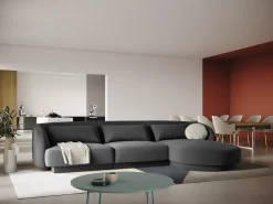 Cosmopolitan Design - Sofá de canto direito "Tulum" 4 lugares em veludo cinza - 255x156x70cm