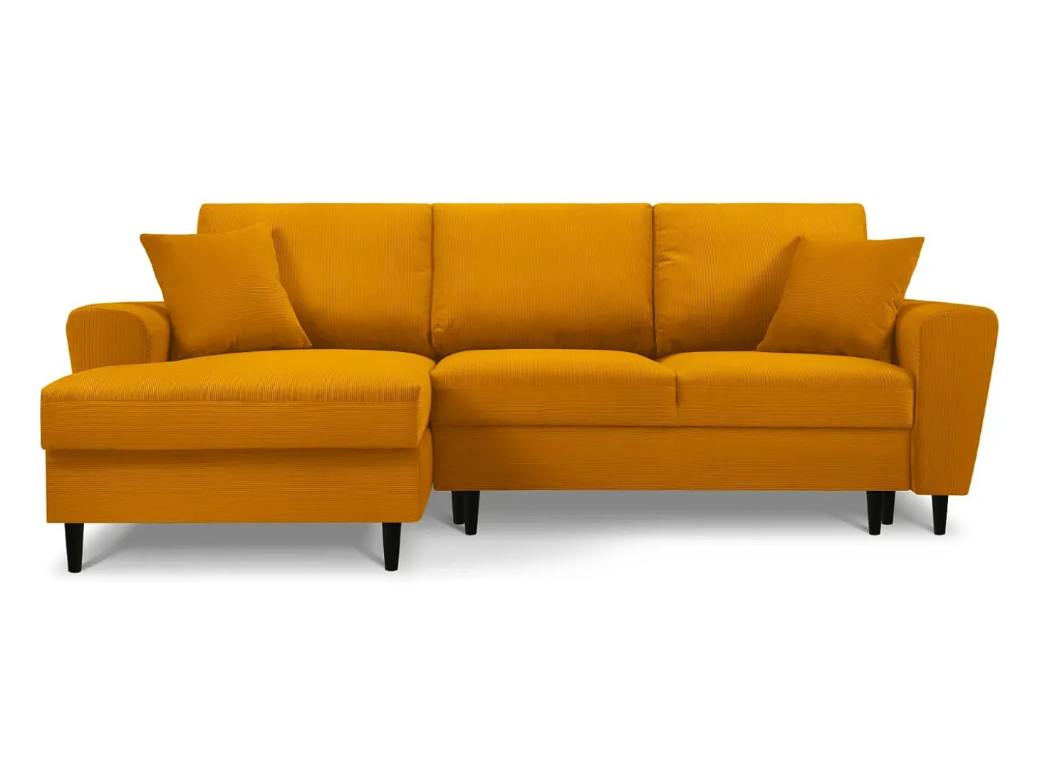 Cosmopolitan Design - Sofá convertível de canto esquerdo com caixa de arrumação "Kyoto" 4 lugares em veludo cotelê amarelo - 241x145x88cm