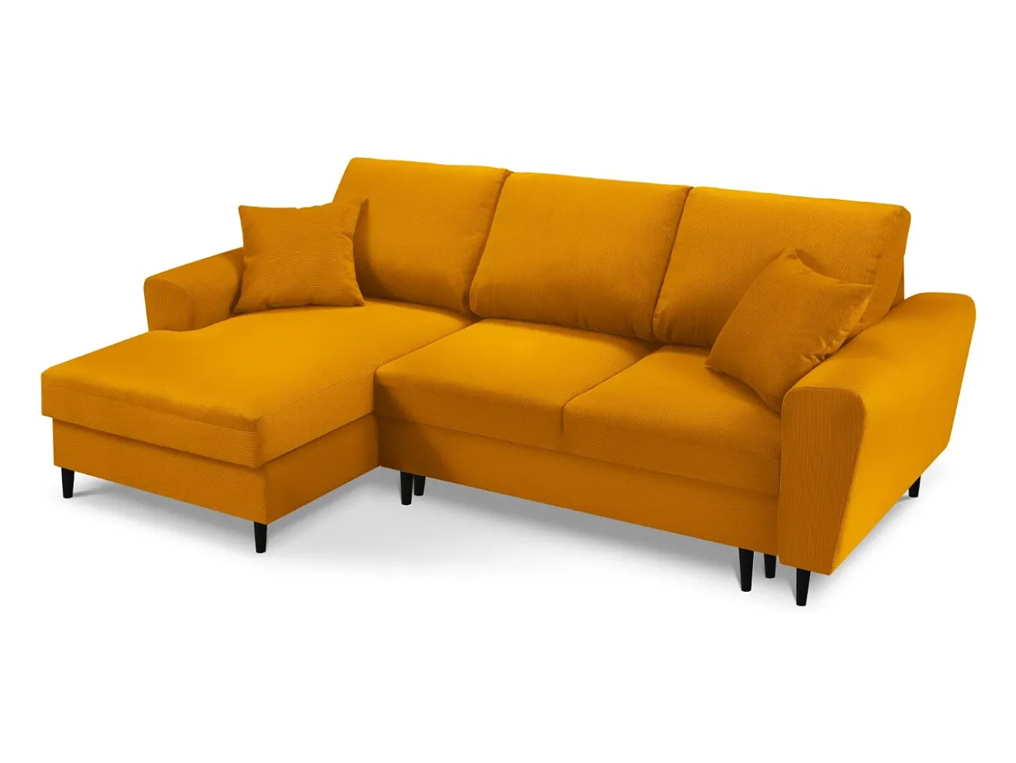 Cosmopolitan Design - Sofá convertível de canto esquerdo com caixa de arrumação "Kyoto" 4 lugares em veludo cotelê amarelo - 241x145x88cm