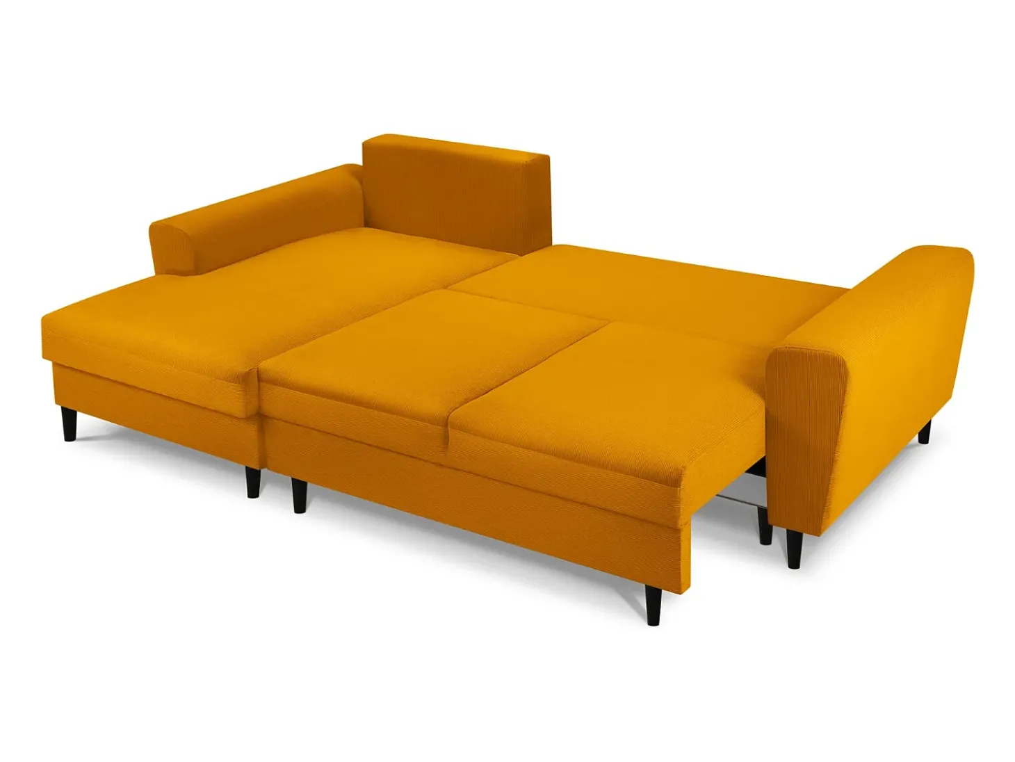 Cosmopolitan Design - Sofá convertível de canto esquerdo com caixa de arrumação "Kyoto" 4 lugares em veludo cotelê amarelo - 241x145x88cm