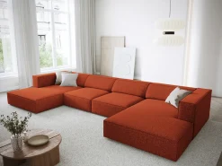 Cosmopolitan Design - Sofá panorâmico "Arendal" 6 lugares em tecido chenille terracota - 364x166x70cm