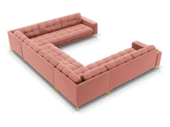 Cosmopolitan Design - Sofá panorâmico "Bali" 9 lugares em veludo rosa - 327x256x75cm