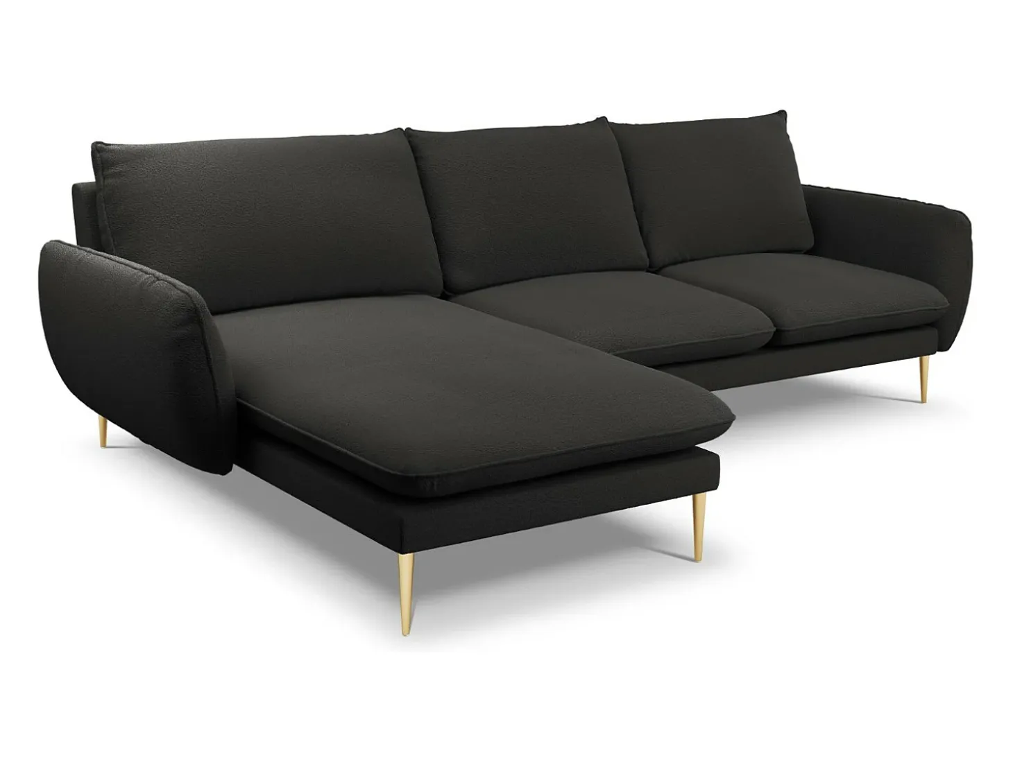 Cosmopolitan Design - Sofá de canto esquerdo "Vienna" 5 lugares em tecido bouclé preto - 255x170x95cm