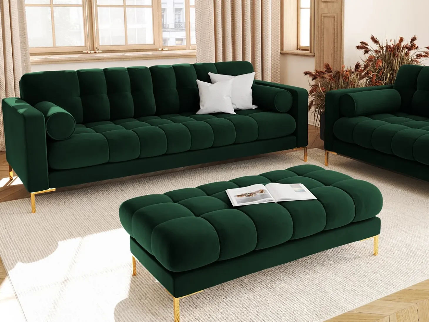 Cosmopolitan Design - Sofá "Bali" 3 lugares em veludo verde garrafa - 177x92x75cm