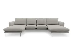 Cosmopolitan Design - Sofá panorâmico "Vienna" 6 lugares em tecido estrutural cinza claro - 350x170x95cm