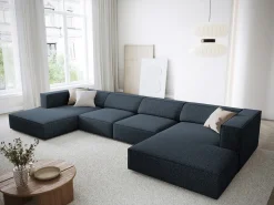 Cosmopolitan Design - Sofá panorâmico "Arendal" 6 lugares em tecido chenille azul real - 364x166x70cm
