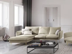 Cosmopolitan Design - Sofá de canto esquerdo "Vienna" 5 lugares em tecido estrutural bege - 255x170x95cm