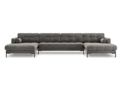 Cosmopolitan Design - Sofá panorâmico "Bali" 7 lugares em veludo cinza claro - 383x185x75cm