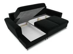 Cosmopolitan Design - Sofá convertível de canto esquerdo com caixa de arrumação "Kyoto" 4 lugares em veludo preto - 241x145x88cm