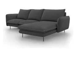 Cosmopolitan Design - Sofá de canto direito "Vienna" 5 lugares em tecido estrutural cinza escuro - 255x170x95cm