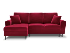 Cosmopolitan Design - Sofá convertível de canto esquerdo com caixa de arrumação "Kyoto" 4 lugares em veludo vermelho - 241x145x88cm
