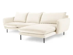 Cosmopolitan Design - Sofá de canto direito "Vienna" 5 lugares em veludo bege claro - 255x170x95cm
