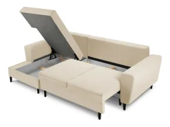 Cosmopolitan Design - Sofá convertível de canto esquerdo com caixa de arrumação "Kyoto" 4 lugares em veludo cotelê bege - 241x145x88cm