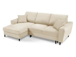 Cosmopolitan Design - Sofá convertível de canto esquerdo com caixa de arrumação "Kyoto" 4 lugares em veludo cotelê bege - 241x145x88cm