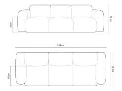 Cosmopolitan Design - Sofá "Nolio" 3 lugares em tecido chenille cinza claro - 235x95x72cm