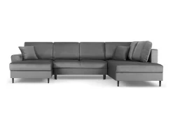 Cosmopolitan Design - Sofá panorâmico convertível em linha reta com caixa de arrumação "Kyoto" 7 lugares em veludo cinza claro - 313x194x88cm