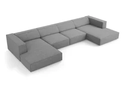 Cosmopolitan Design - Sofá panorâmico "Arendal" 6 lugares em tecido chenille com efeito canelado cinza escuro - 364x166x70cm