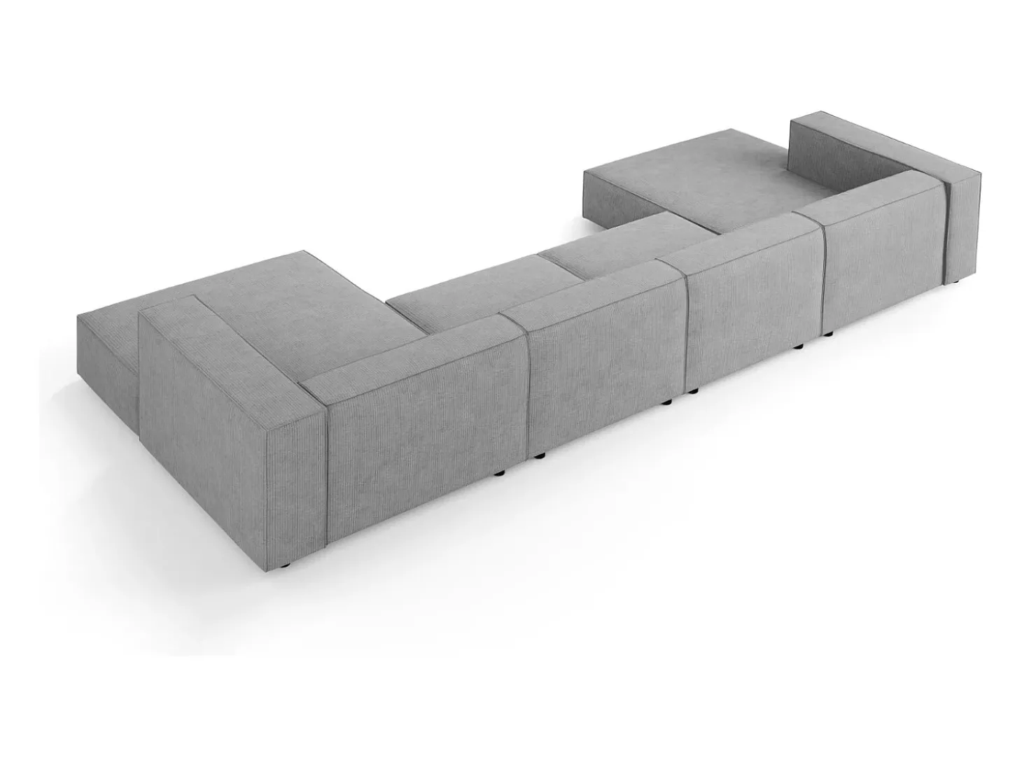 Cosmopolitan Design - Sofá panorâmico "Arendal" 6 lugares em tecido chenille com efeito canelado cinza escuro - 364x166x70cm