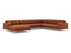 Cosmopolitan Design - Sofá de canto direito panorâmico "Bali" 7 lugares em tecido estrutural tijolo - 327x256x75cm