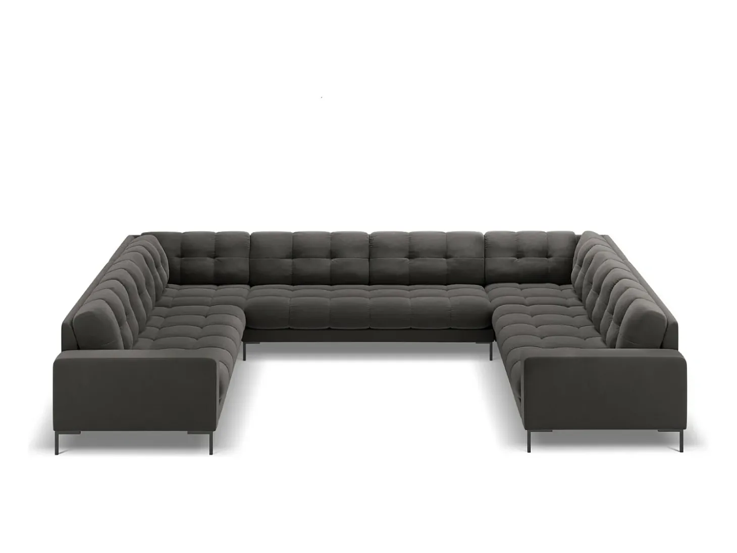 Cosmopolitan Design - Sofá panorâmico "Bali" 9 lugares em veludo cinza escuro - 327x256x75cm