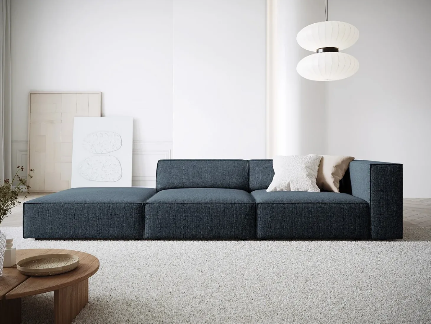 Cosmopolitan Design - Sofá esquerdo "Arendal" 4 lugares em tecido chenille azul real - 262x102x70cm