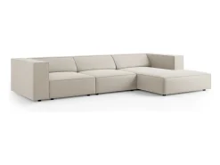 Cosmopolitan Design - Sofá de canto direito "Arendal" 4 lugares em veludo cru - 284x166x70cm