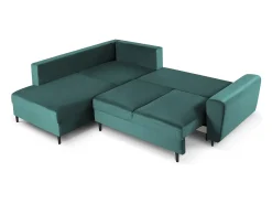 Cosmopolitan Design - Sofá convertível de canto esquerdo com caixa de arrumação "Kyoto" 5 lugares em veludo petróleo - 243x194x88cm