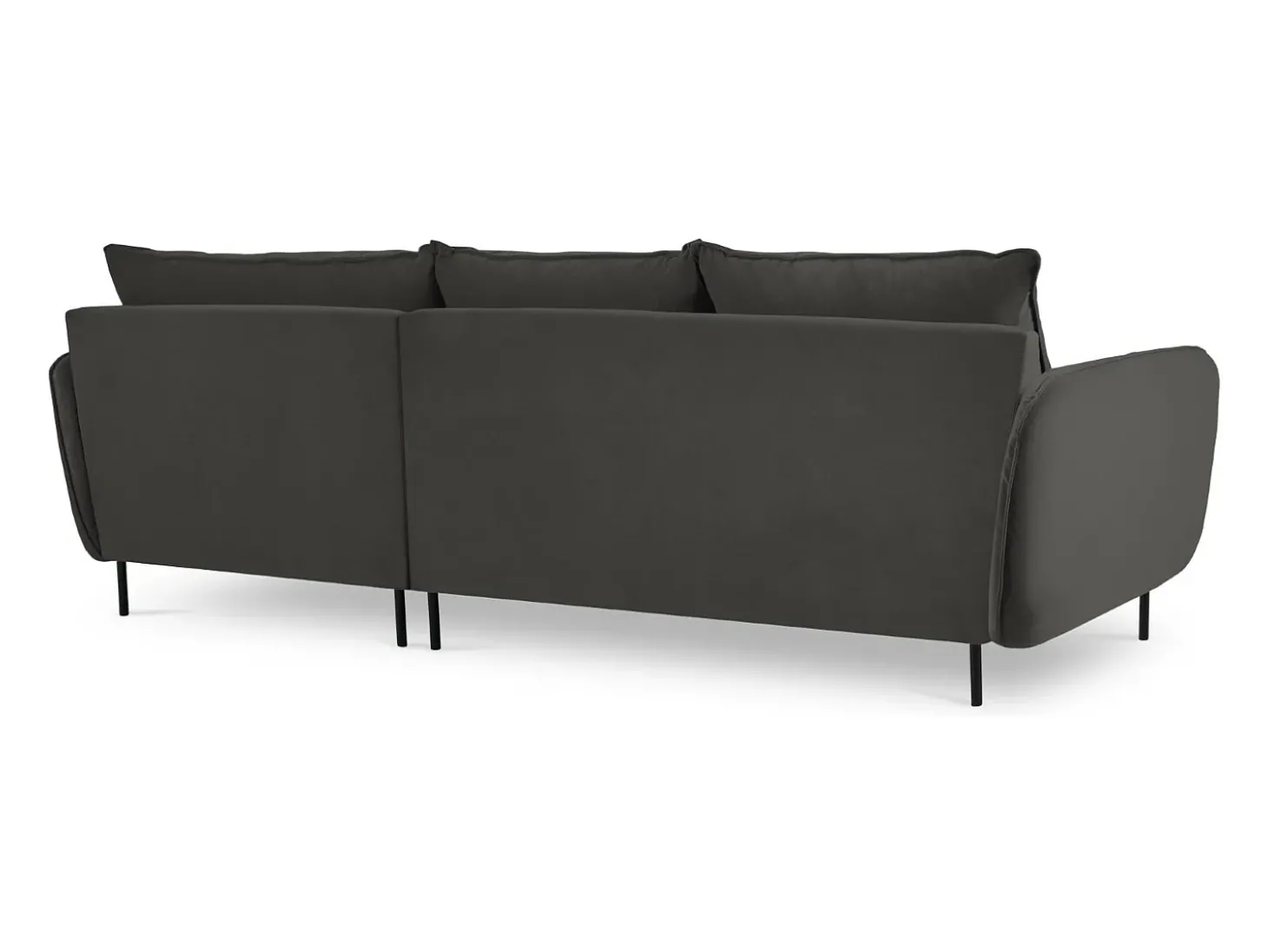 Cosmopolitan Design - Sofá de canto direito "Vienna" 5 lugares em veludo cinza escuro - 255x170x95cm