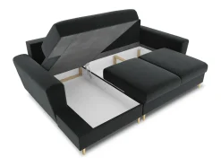 Cosmopolitan Design - Sofá convertível de canto esquerdo com caixa de arrumação "Kyoto" 4 lugares em veludo cinza escuro - 241x145x88cm
